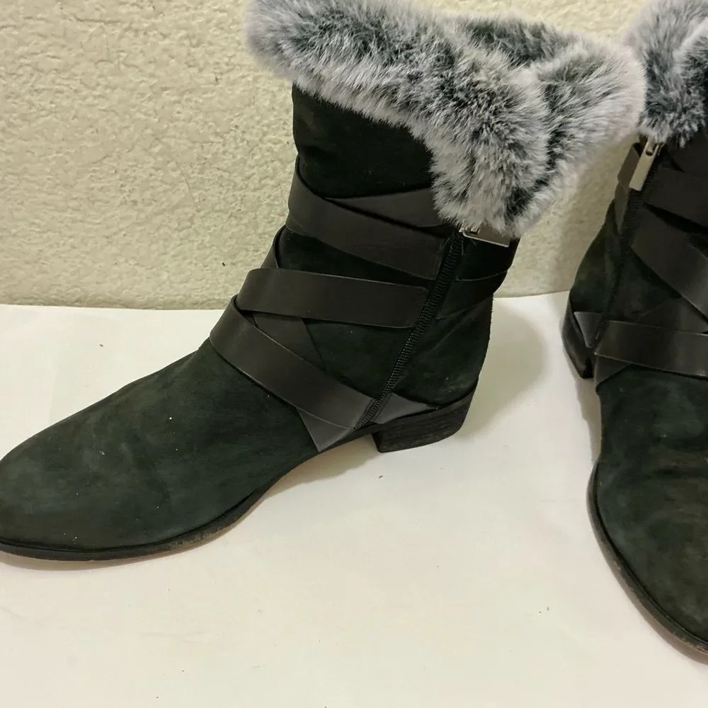 Charles David Schmidt Motorcycle Bootie Fur-Trimmed Boots size 10